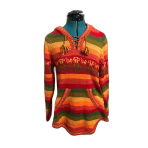 Bohemian Retro Vintage 100% Alpaca Wool Llama Hooded Sweater, S